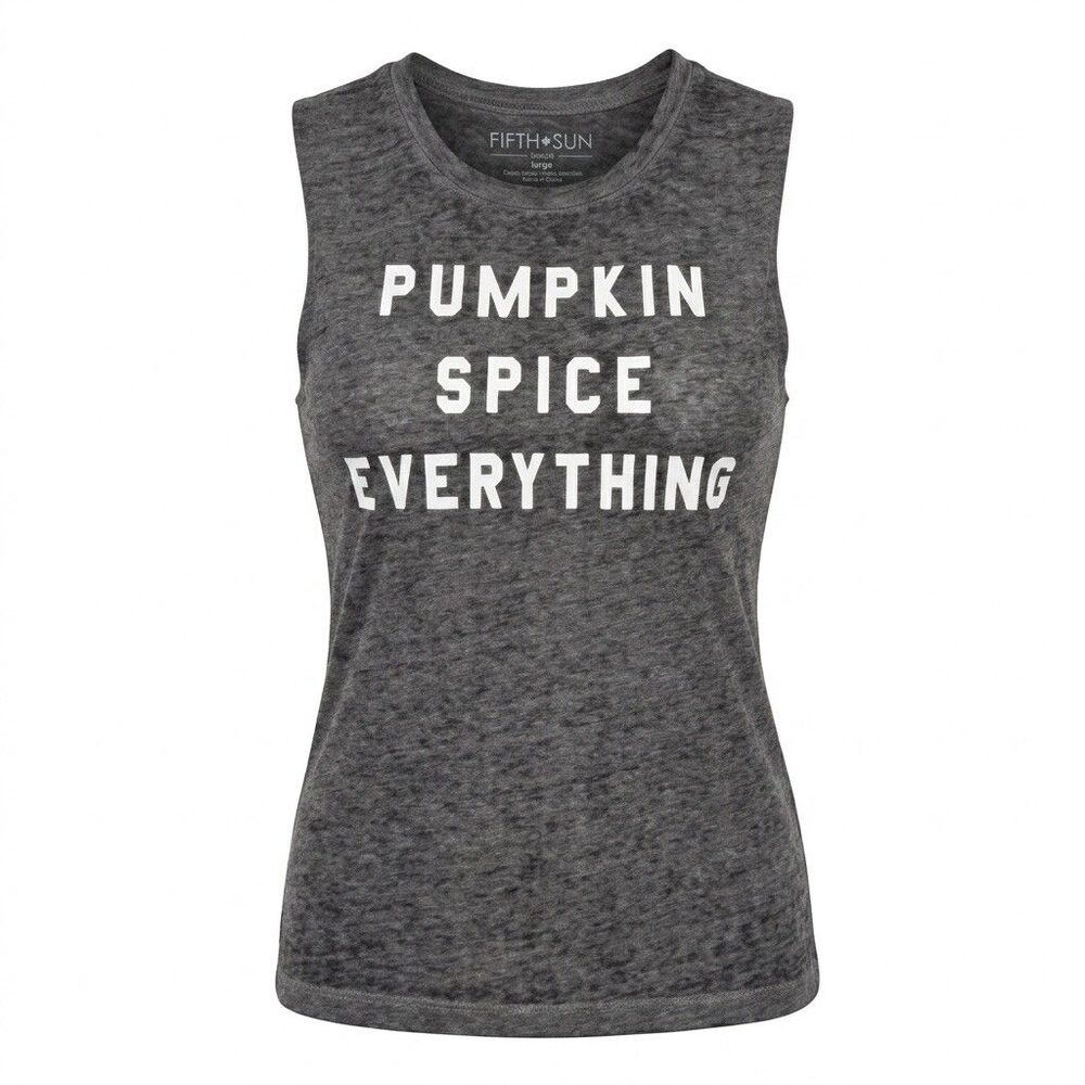 Fifth Sun Pumpkin Spice Everything Muscle Tank Top Women's Large Gray Fall
